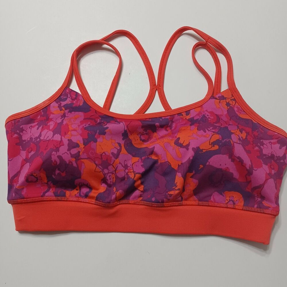 Gaiam Active Sports Bra Girls Large Coral Purple Floral Tie Dye Pull On‎ Strappy
